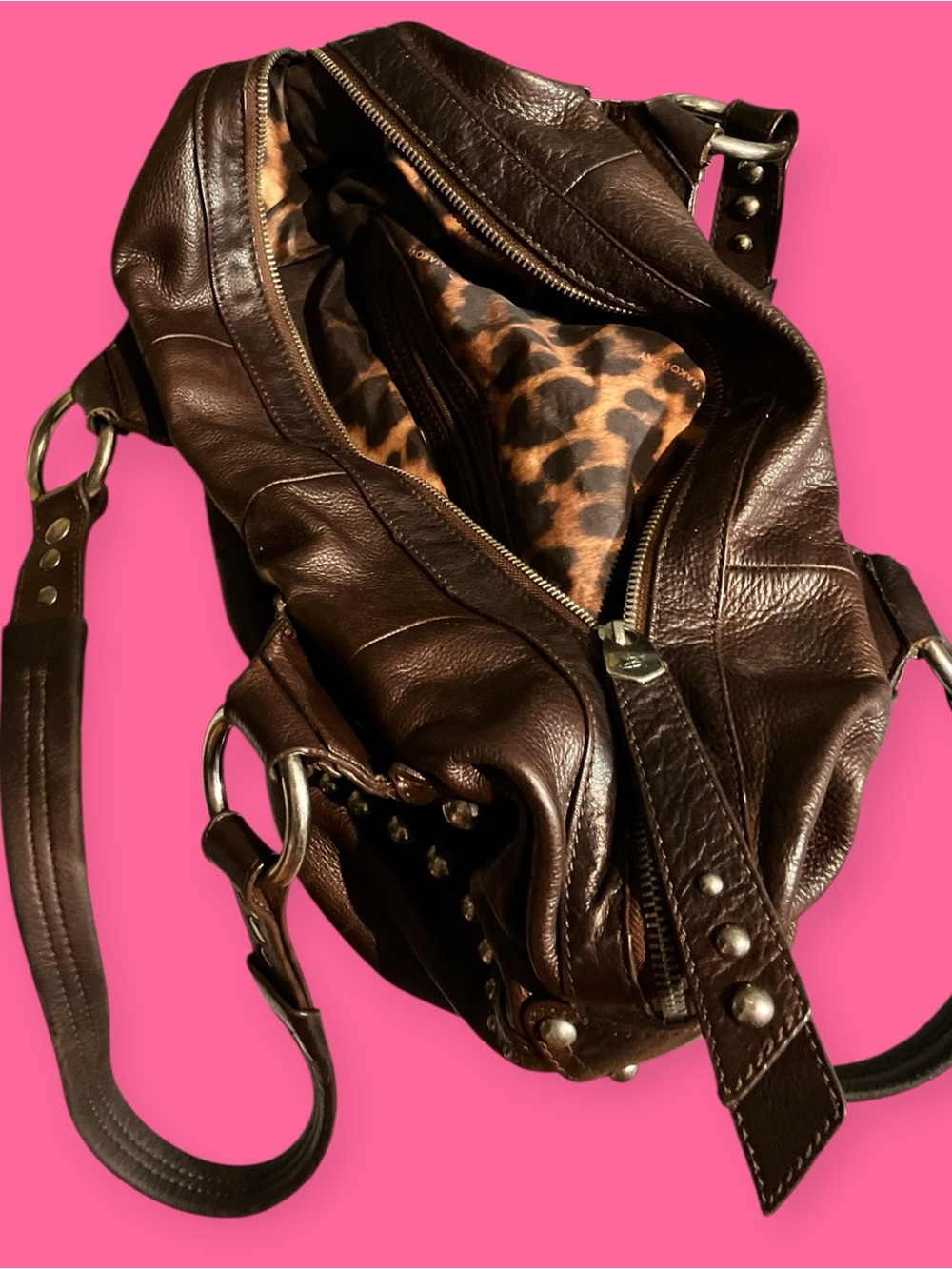 Studded Brown Leather Shoulder Bag - Picture 5 of 9